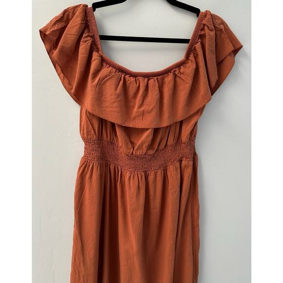 Old Navy Ruffled Off-The-Shoulder Smocked Henna Maxi Dress L Cottagecore - Picture 4 of 9